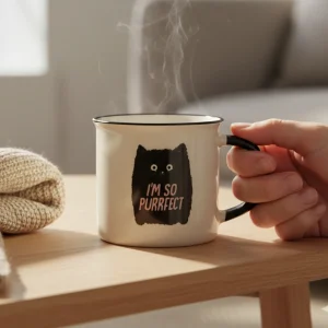 Caneca em New Bone China com Gatos Divertidos e Fofinhos, 250 ml, 9 x 8,5 cm – Prenda Fofa e Elegante para amantes de felinos