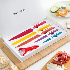 Conjunto de Facas em Cerâmica Color – 6 Peças, Lâminas Afiadas com Revestimento Cerâmico, Cabos Ergonómicos, Inclui Descascador, Design Moderno e Durável, Ideal para Cozinhas Funcionais e Presentes