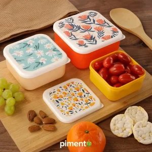 Conjunto de 3 Marmitas Flores – Design Elegante com Padrões Florais, Tamanhos: Pequena (350ml), Média (550ml), Grande (800ml), Material Polipropileno Sem BPA, Não Apto para Micro-ondas e Máquina de Lavar Loiça, Ideal para Lanches e Snacks, Ótima Prenda para Amantes de Flores