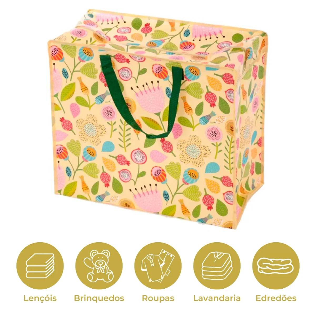 Saco de Arrumação – Floral 48x54x28cm – Padrão Elegante, Ideal para Roupas, Brinquedos, Roupa de Capa, Edredon e Acessórios, Dobrável e Portátil, Fácil de Limpar, Organizador Versátil, Material Resistente, Design Compacto e Prático para qualquer espaço - Image 3