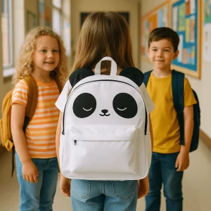 Mochila Escolar Panda – 38×31.5×13.5 cm, Poliéster/Algodão, Design Adorável com Cara de Panda e Orelhas em 3D, Prática, Durável e Leve, Ideal para Escola, Passeios ou Viagens, Excelente Prenda para Amantes de Pandas e Crianças