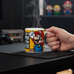 Caneca Super Mario com Frase “What Doesn’t Kill You Makes You Smaller”, 325 ml, 10 cm – Prenda para Fãs de Jogos, Retro Games, Consolas